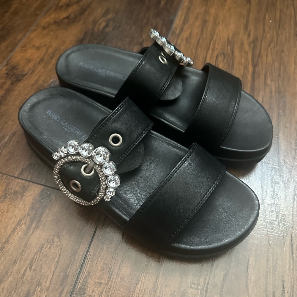 Karl Lagerfeld Black Sandals with Silver Accents